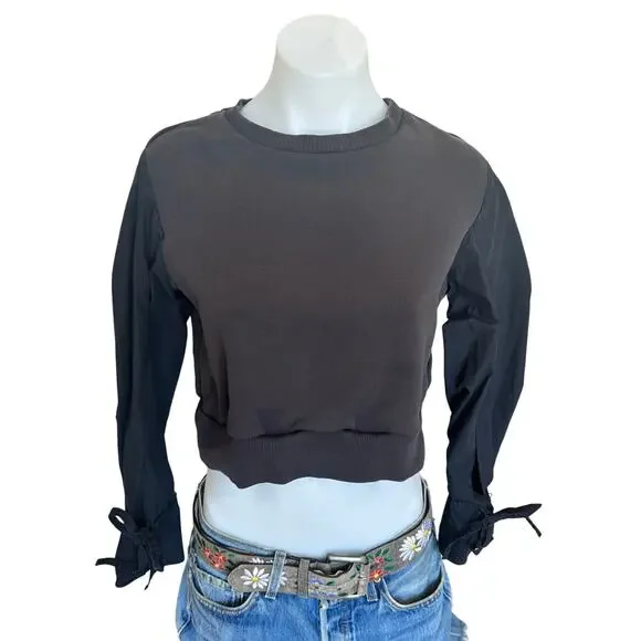 3.1 Phillip Lim Gray Crop Sweatshirt XS Whimsigoth Tie Sleeves Designer $300 - Picture 8 of 12